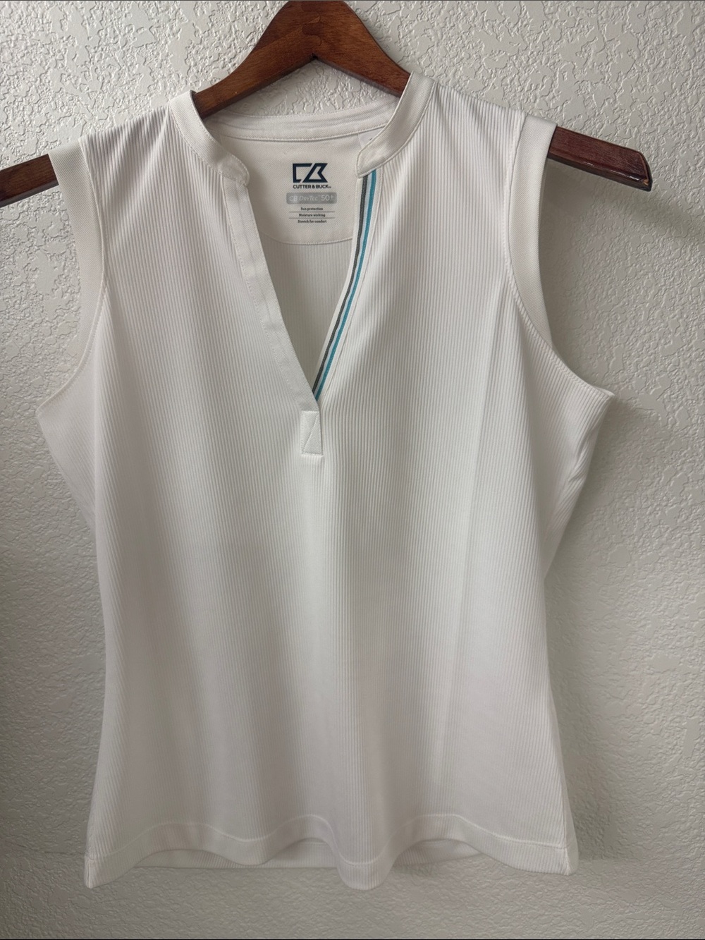 Cutter & Buck White Sleeveless V-Neck Top with Blue Trim
